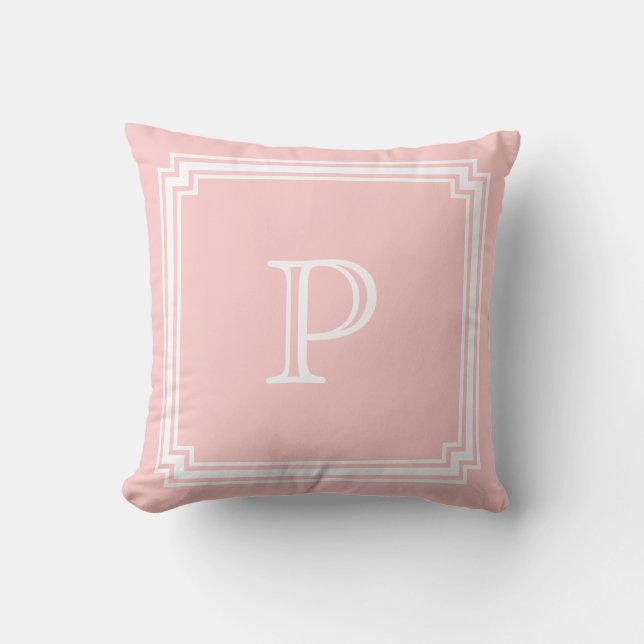 Notched Corner Frame Pink Background Monogram Cushion (Front)