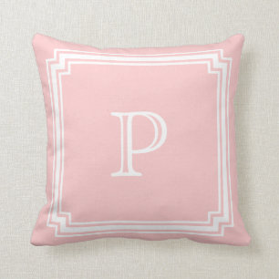 Notched Corner Frame Pink Background Monogram Cushion