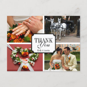 Notched thank you 4 photo montage personal note postcard