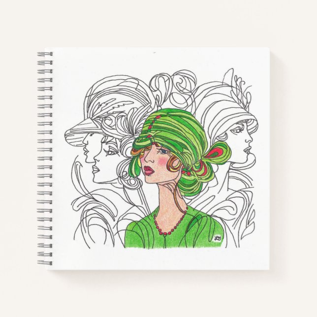 Note Book Green Flapper Girl (Front)