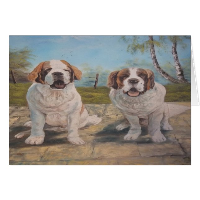 Note Card Ann Hayes Painting Two St Bernards (Front Horizontal)