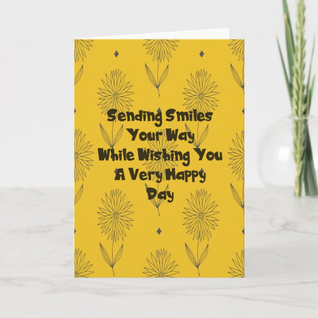 Note Card Blank in Yellow with Daisy Like Flowers (Front)