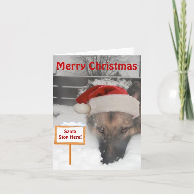 Note Card German Shepherd Santa Stop Here Sign (Front)