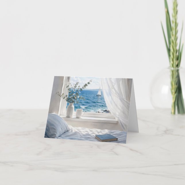 Note Card Ocean View in Bedroom Window (Front)