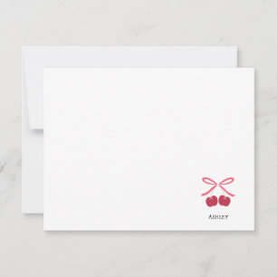 Note Card Sweet Cherry Bow Cute Illustration