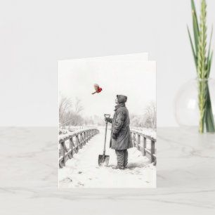 Note Card Young Man Watching a Cardinal