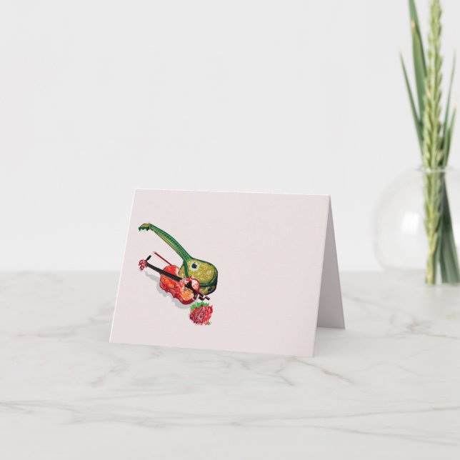 Note Cards : Bouzouki ,Violin with a Rose (Front)