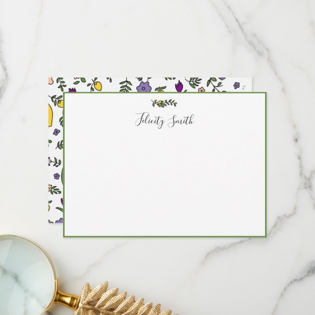 Note Cards Elegant Flat Modern Botanical Floral (Front/Back In Situ)
