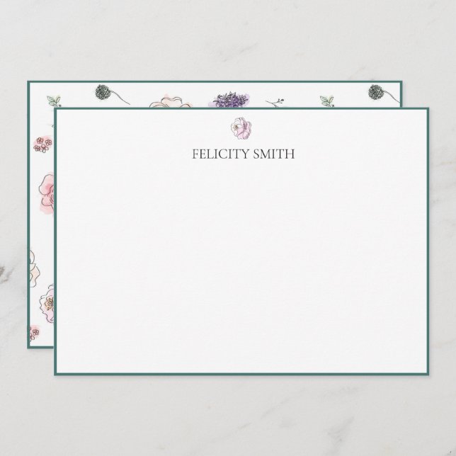 Note Cards Elegant Flat Modern Botanical Flower (Front/Back)