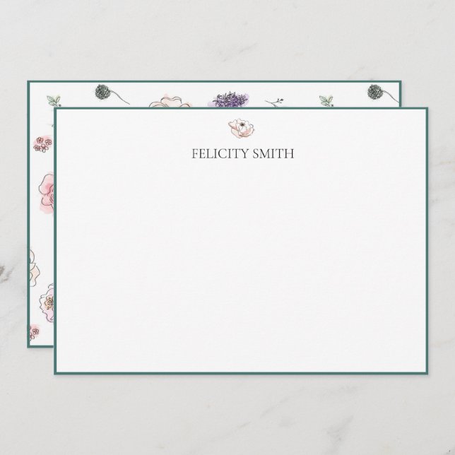 Note Cards Elegant Flat Modern Botanical Flower (Front/Back)