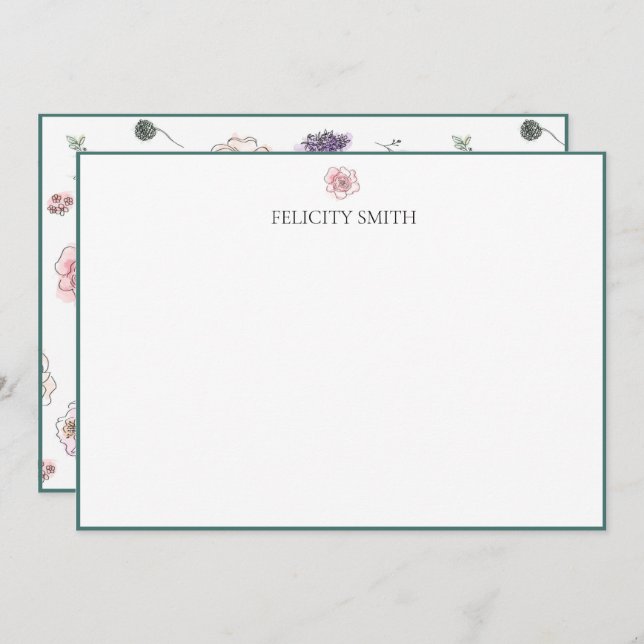 Note Cards Elegant Flat Modern Botanical Flower (Front/Back)