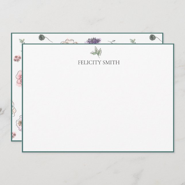 Note Cards Elegant Flat Modern Botanical Foliage (Front/Back)
