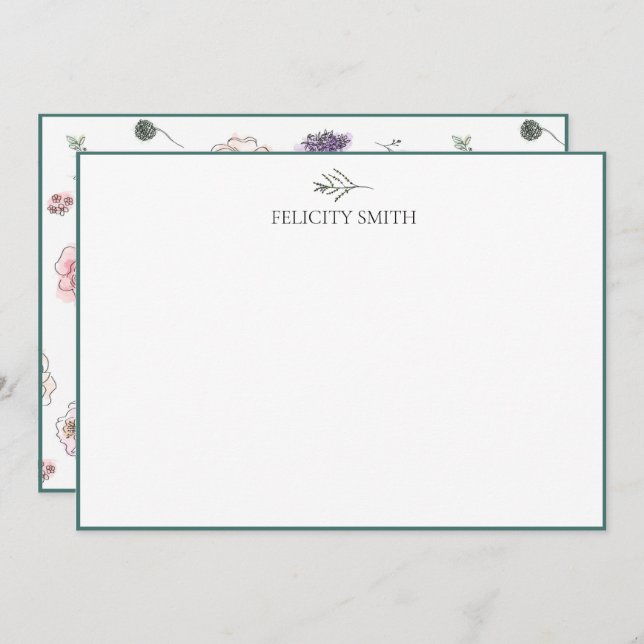 Note Cards Elegant Flat Modern Botanical Foliage (Front/Back)