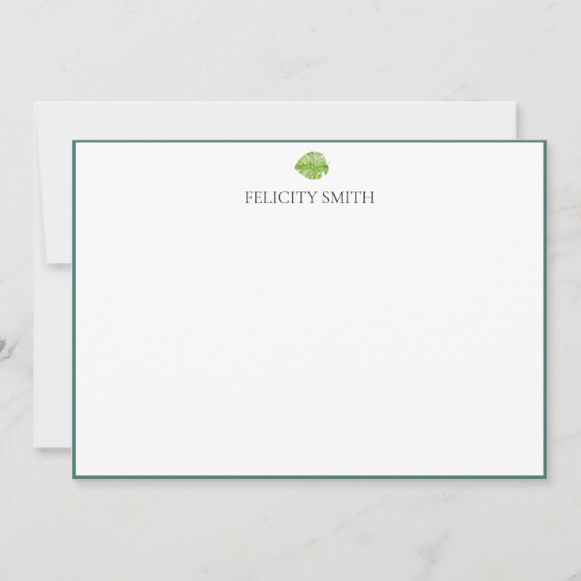 Note Cards Elegant Flat Modern Botanical Leaves (Front)