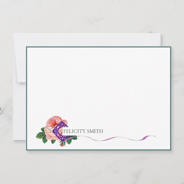Note Cards Elegant Flat Modern Botanical Pink (Front)