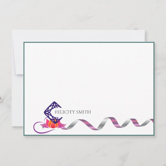 Note Cards Elegant Flat Modern Logo Botanical Pink (Front)
