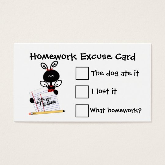 Note for Teacher Homework Excuse Cards