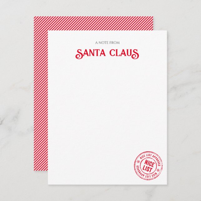 Note From Santa Claus Official NICE List Approved Card (Front/Back)