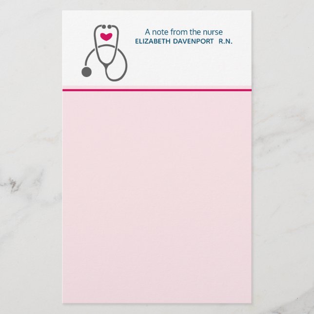 Note from the Nurse Stethoscope and Heart Stationery (Front)