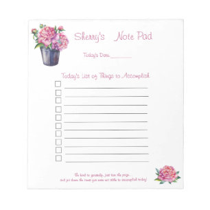 Note Pad 5.5x6; Peonies Things to Do List