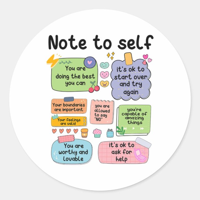 Note To Self Mental Health School Psychologist 1  Classic Round Sticker (Front)