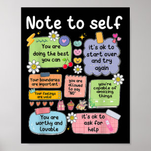 Note To Self, Motivational, Mental Health, Sitive  Poster