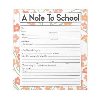 Note to Teacher Notepad, School Absence Excuse