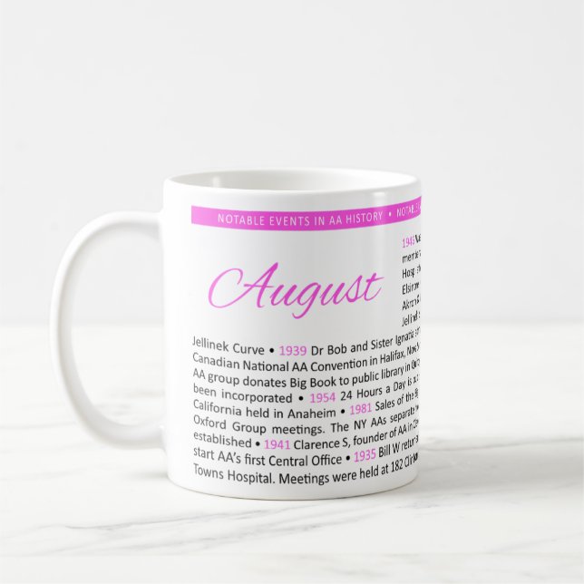 Noteable Events in AA History Mug - August (Left)
