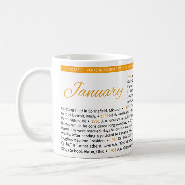Noteable Events in AA History Mug - January (Left)