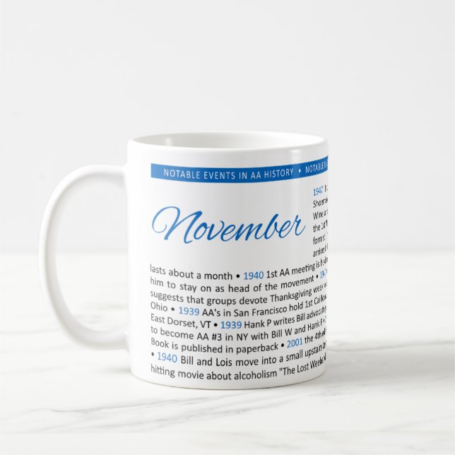 Noteable Events in AA History Mug - November (Left)