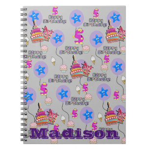 Notebook, #5 Happy 5th Birthday Notes Grey Notebook