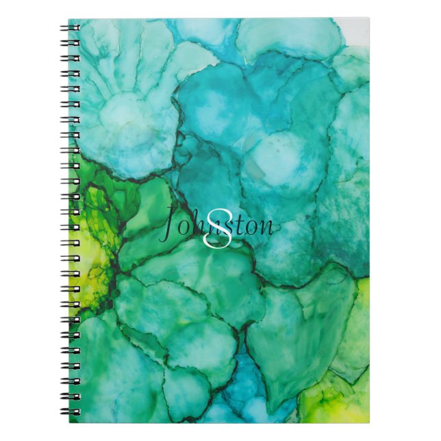 Notebook "Blue Green Flowers" Personalize (Front)