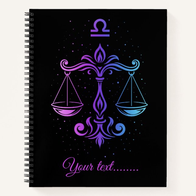 Notebook featuring the Libra  zodiac sign. (Front)