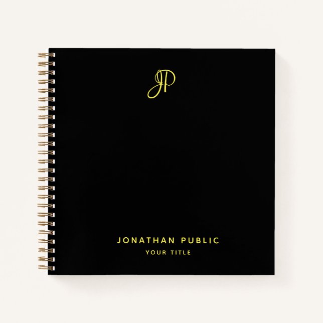 Notebook Gold Monogram Initial Template Elegant (Front)