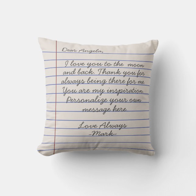 Notebook handwritten love letter or message custom cushion (Front)