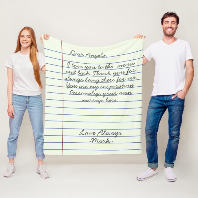 Notebook handwritten love letter or message custom fleece blanket (In Situ)