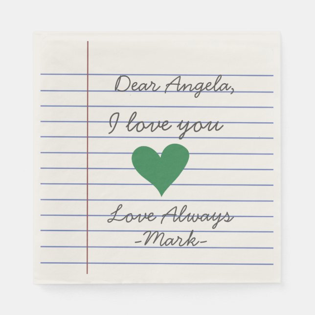 Notebook handwritten love letter or message custom napkin (Front)