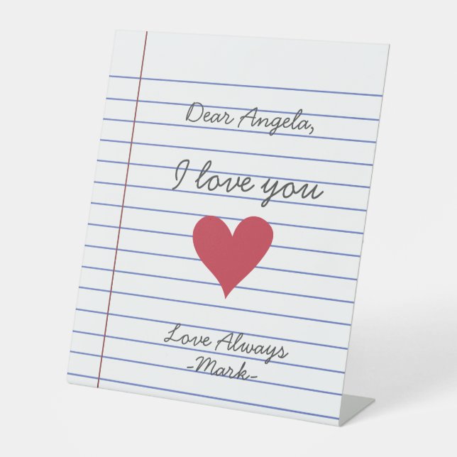 Notebook handwritten love letter or message custom pedestal sign (Front)