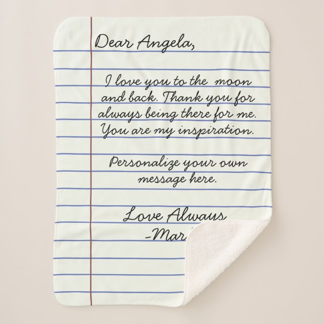 Notebook handwritten love letter or message custom sherpa blanket (Front)