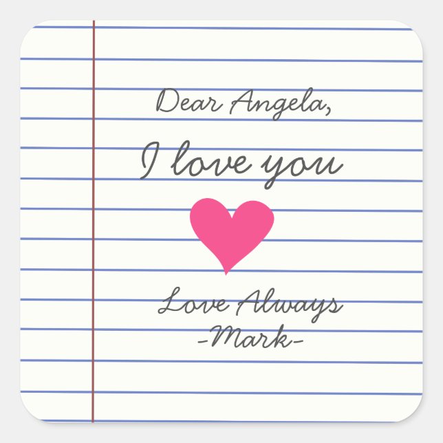 Notebook handwritten love letter or message custom square sticker (Front)