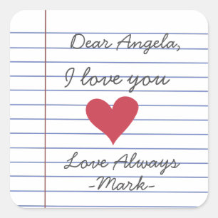 Notebook handwritten love letter or message custom square sticker