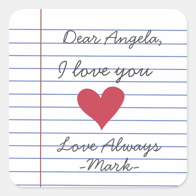 Notebook handwritten love letter or message custom square sticker (Front)