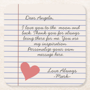 Notebook handwritten love letter or message square paper coaster
