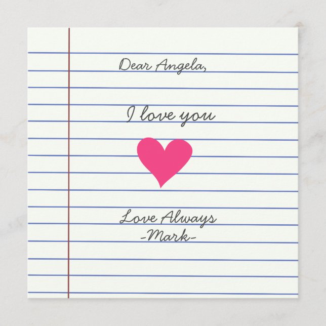 Notebook handwritten love letter personalised note advice card (Front)