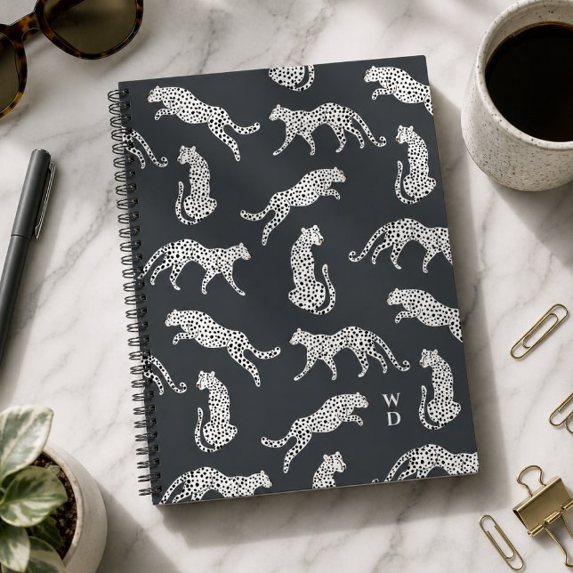 Notebook Journal | Cheetah Pattern Spiral Book (A stylish cheetah pattern notebook journal with fashion led appeal and monogram initials.)