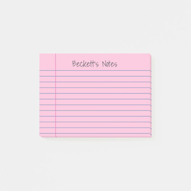 Notebook Lines Pink Add Your Name Post-it Notes (Front)