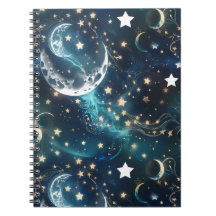 Notebook – Luxury Icy Blue Celestial Moon Phases