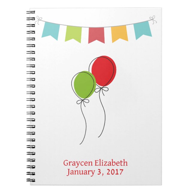 Notebook, New Parents, Balloons Baby Book Keepsake (Front)