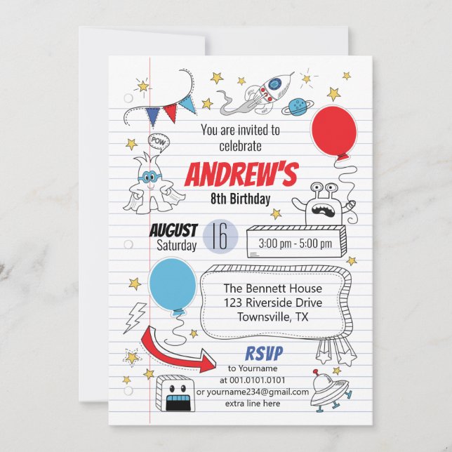 Notebook paper Birthday Party Invitation (Front)