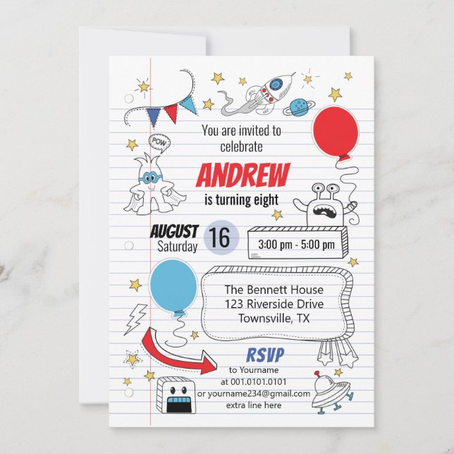Notebook paper Birthday Party Invitation (Front)
